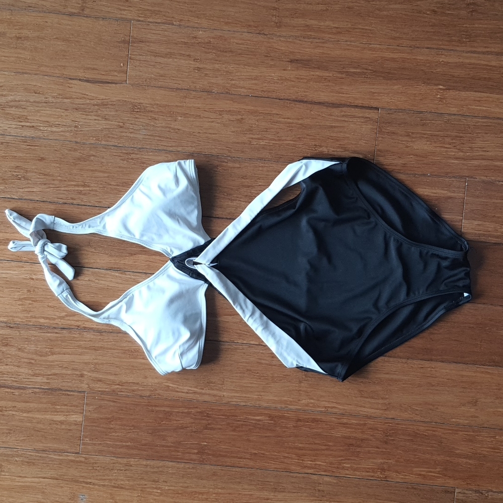 Black and white one-piece swimsuit